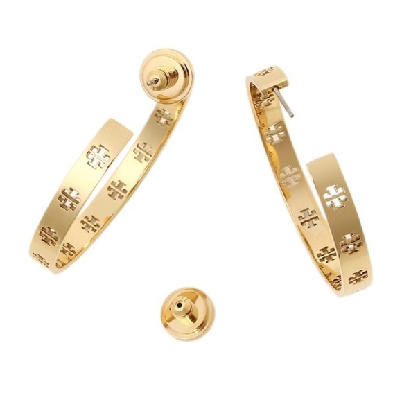 ✨NEW TORY BURCH✨ PIERCED TB LOGO HOOP EARRINGS - Picture 3 of 6